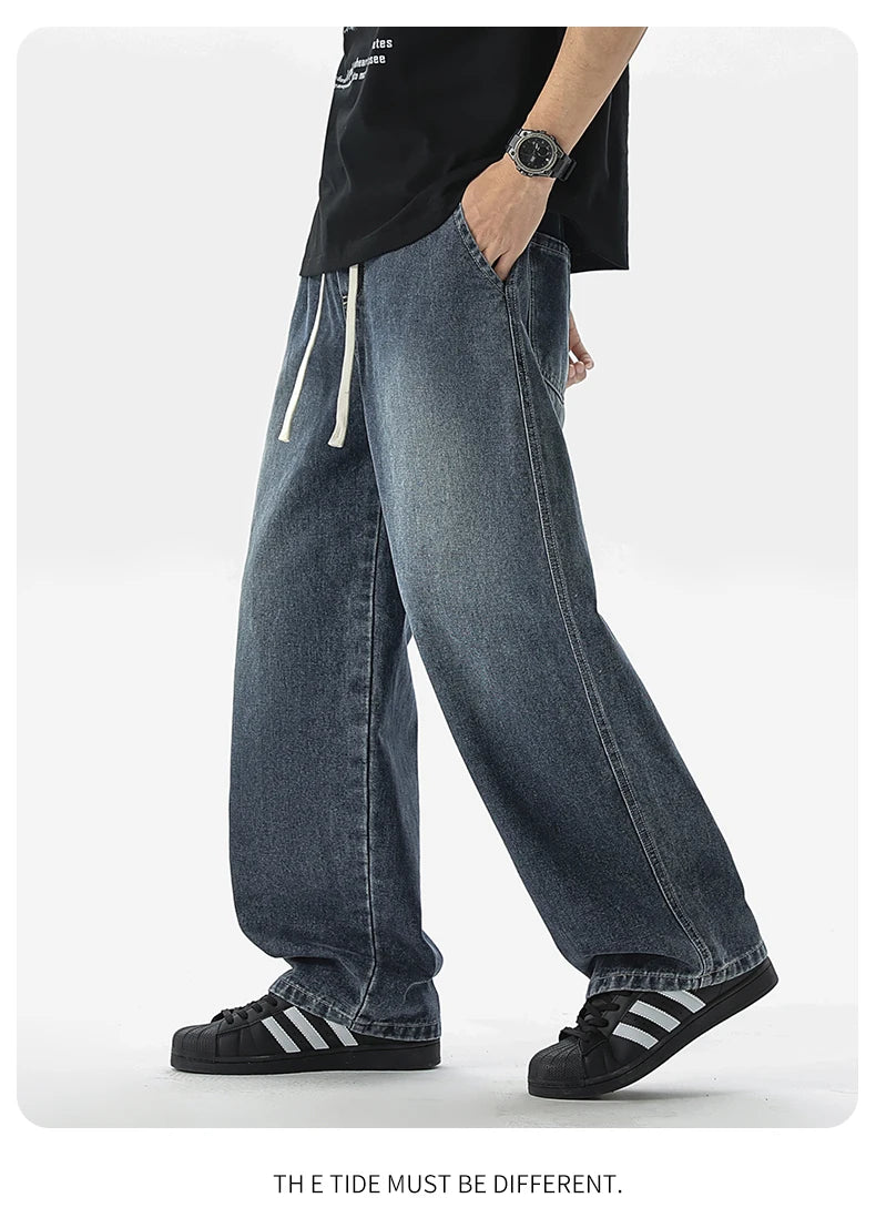 Men's Jeans American Loose Wide-leg Loose Straight Casual Trousers Street Hip-hop Baggy Jeans Black Grey  Blue Streetwear Men