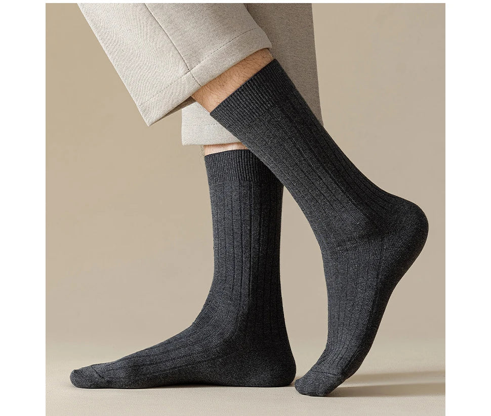Mans Socks Long Plus Large Size Cotton Solid Striped Business Boneless Soft Breathable Sweat-Absorbing Party Dress Crew Socks