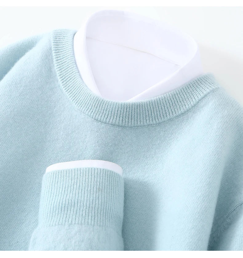 Autumn/Winter Men's 100% Pure Cashmere Pullover Business Casual Solid Knitted Sweater Loose Round Neck Tops Thick Warm Jumper