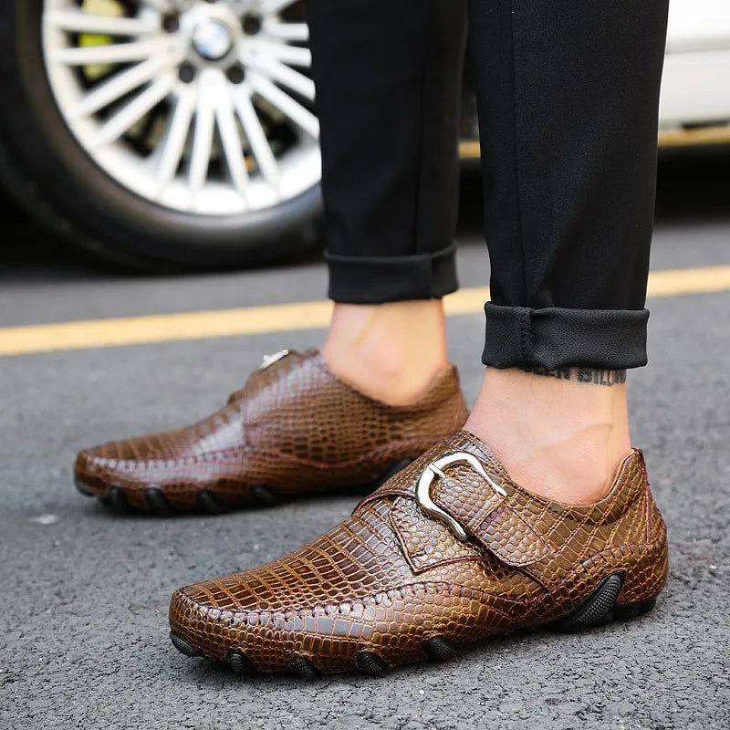 Crocodile Skin Loafer Shoes Men Genuine Leather Slip-on Moccasins Handmade Male Outdoor Casual Shoes Drive Walk Luxury Leisure