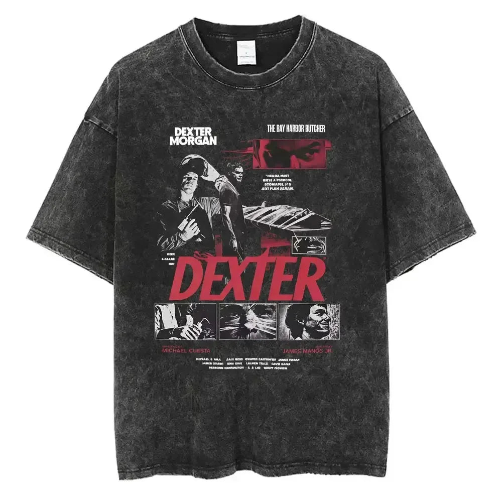 Classic TV Play Dexter Morgan Still Print T-shirt Vintage Washed Cotton Men Women Oversized Summer New Tee Casual Oversized Tops