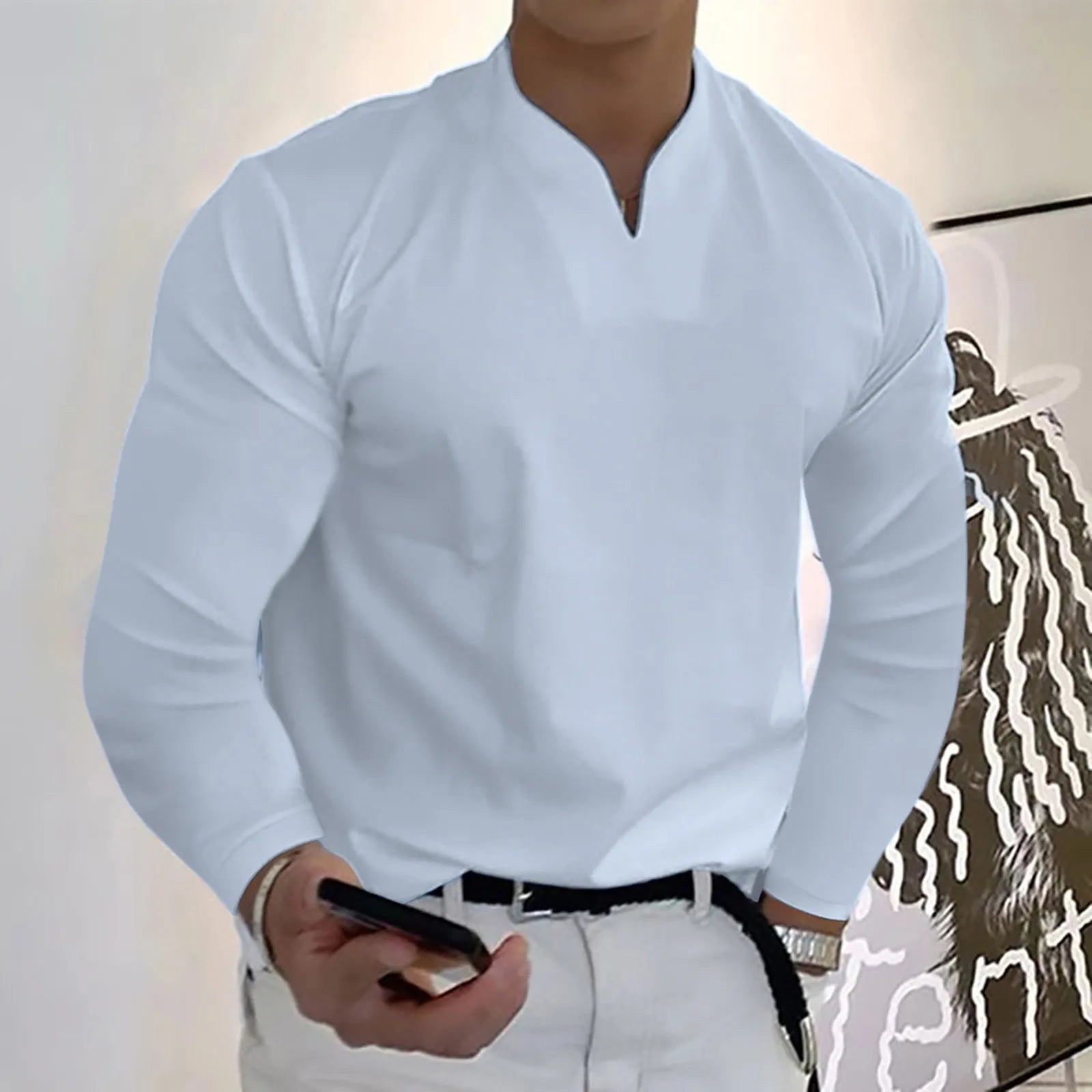Vintage T-Shirts Street Hip Hop Retro Punk T Shirt Men Spring Spring &Winter Casual V Neck Solid Long Sleeve Tee Shirt 한국인후기많은옷