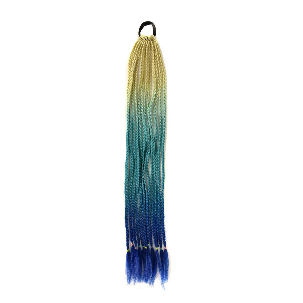 24inch Rubber Band Crochet Mixed Box Braids Plaited Ponytail Synthetic Gradient Dirty Braided Ponytail Hair Extensions for Kids