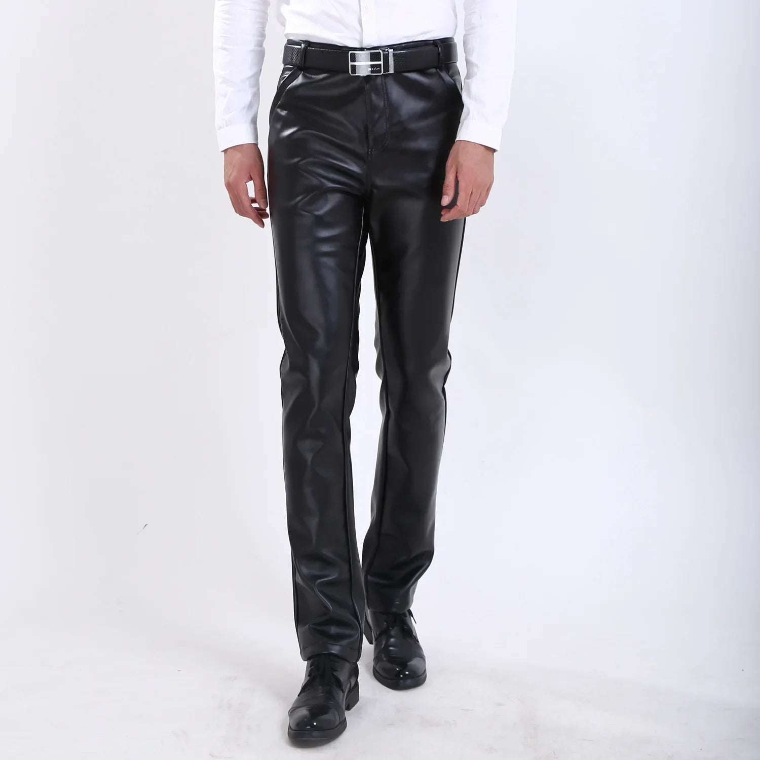 Autumn and Winter Slim Mens Leather Pants Tight Motorcycle Fashion Simple Hipster PU Leather Pants for Men