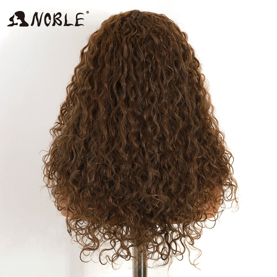Noble Synthetic Lace Front Wig 22 Inch Curly Lace Part Water Wavy Mixed Brown Lace Wig For Women Lace Front Wigs For Women Wig