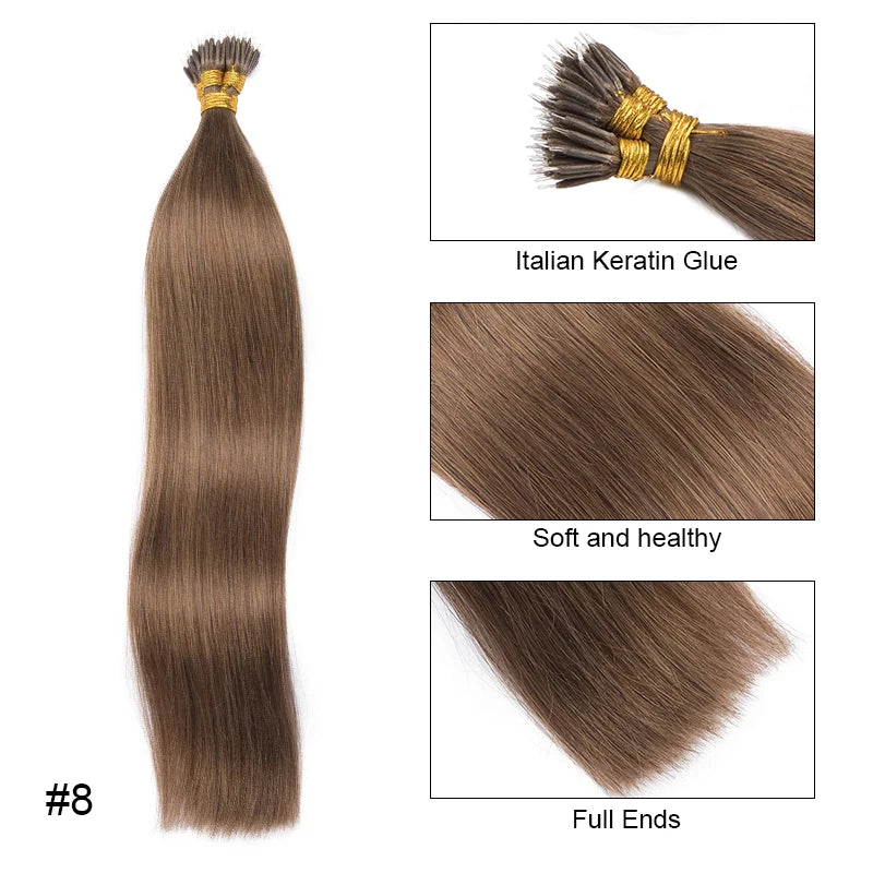 Straight Nano Rings Hair Extension 100% Natural Human Hair Extensions 0.8g/1g/ Strand 50pcs Fusion Hair Extension Ombre Blond