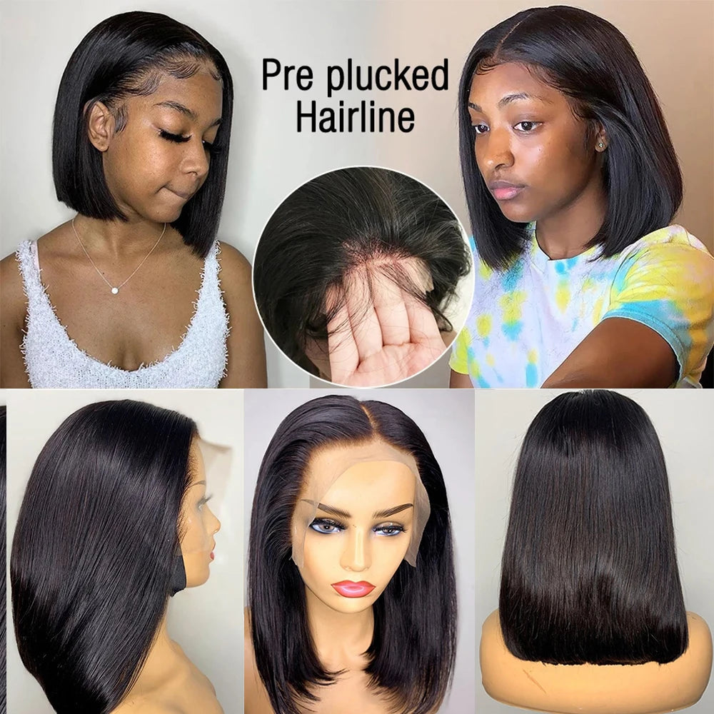 Wear Go Glueless 13x4 Bone Straight Bob Wig Lace Front Human Hair Wigs For Women Brazilian HD Transparent Lace Frontal Wig 180%