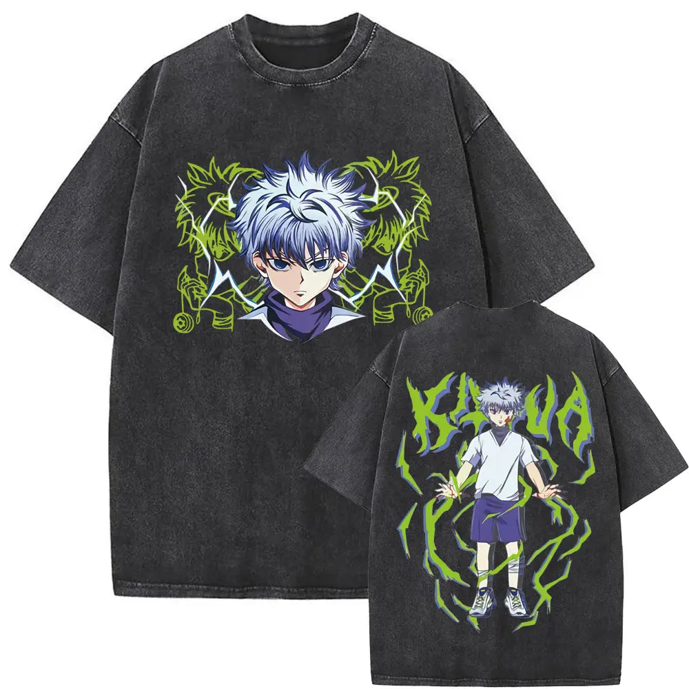 Washed Vintage Anime Hunter X Hunter T-shirt Killua Zoldyck Graphic T Shirt Men Women Clothing Casual Oversized Crewneck Tshirt