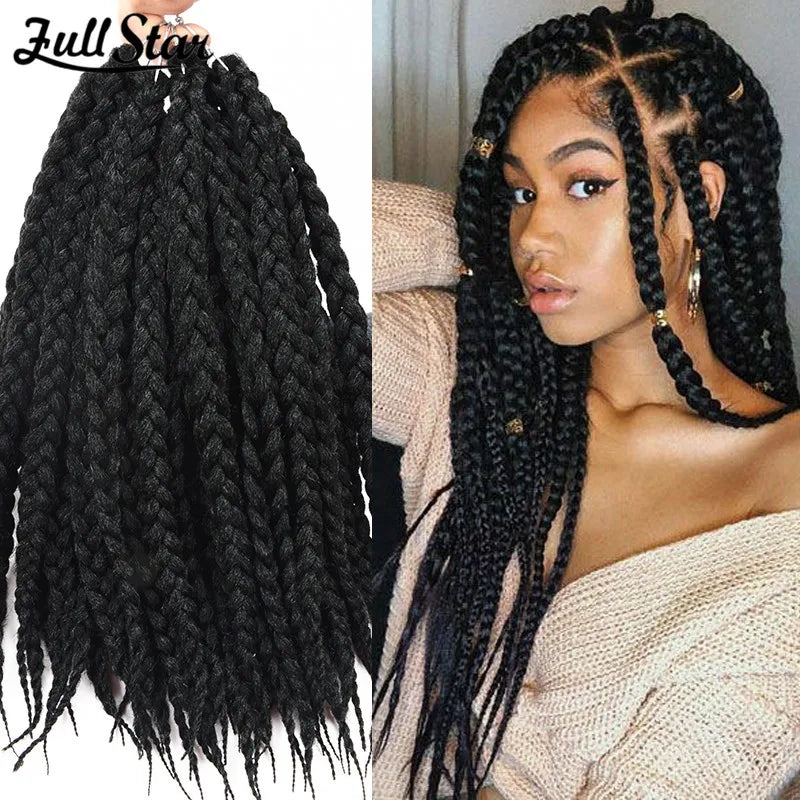 Full Star Box Braids Synthetic Hair 12" 18" 22" Crochet Braids Style Black Burgundy Brown for Africa America Women Crochet Hair