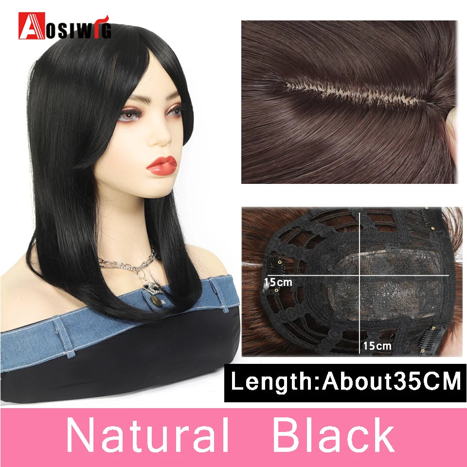 AOSIWIG Synthetic Long Straight Topper Closures Hairpiece Clip In Hair Extensions Cover White Hair Women Natural Fake Hairpiece