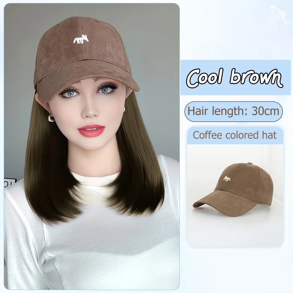Synthetic12/16/18inch duckweave cap straight hair inward wig baseball capwater wave wig extensions ponytail daily Christmas