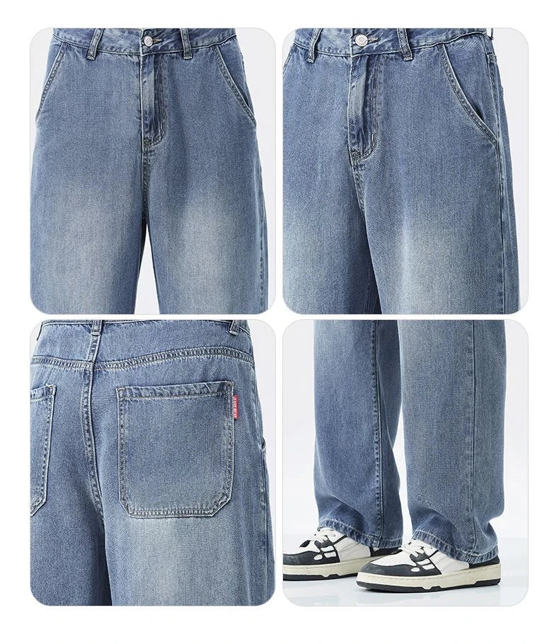 Lyocell Summer New Straight Jeans Men's Fashion Vintage Y2k Pants Streetwear Male Loose Casual Male Wide Denim Trousers baggy
