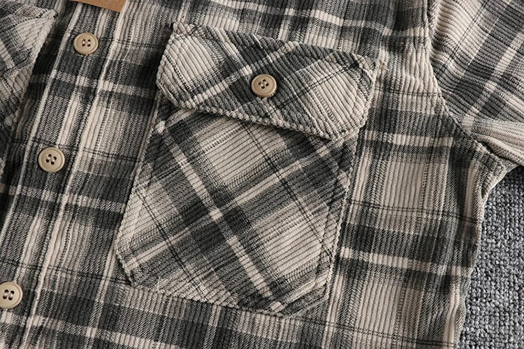May Khaki retro spring and autumn tide style men's long-sleeved shirt washed corduroy comfortable daily all-match tide coat