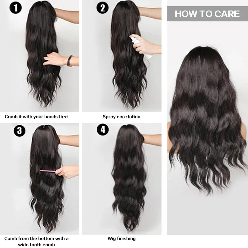 7JHH WIGS Loose Body Wavy Brown Hair Wigs with Neat Bangs High Density Synthetic Fashion Wave Wig for Women Natural Looking