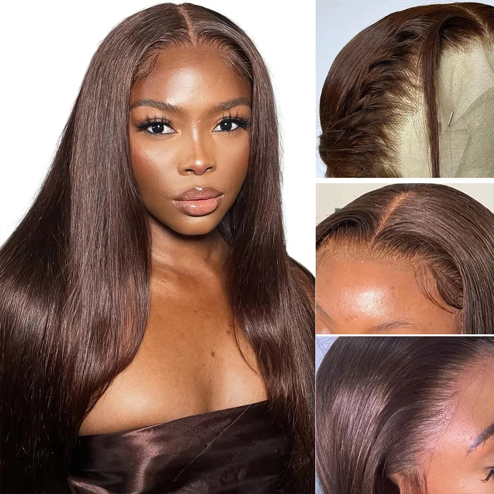 Clearance Cheap #4 Color Straight Human Hair Bundles With Closure Brazilian Virgin Human Hair Weave Bundles With HD Lace Closure