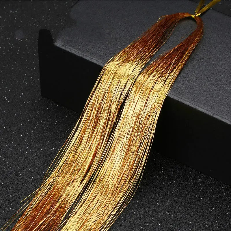 Long 90cm 200 Strands Sparkle Hair Tinsel Hair Rainbow Shiny Silk Hair Extensions Dazzles Women Hippie For Braiding Headdress