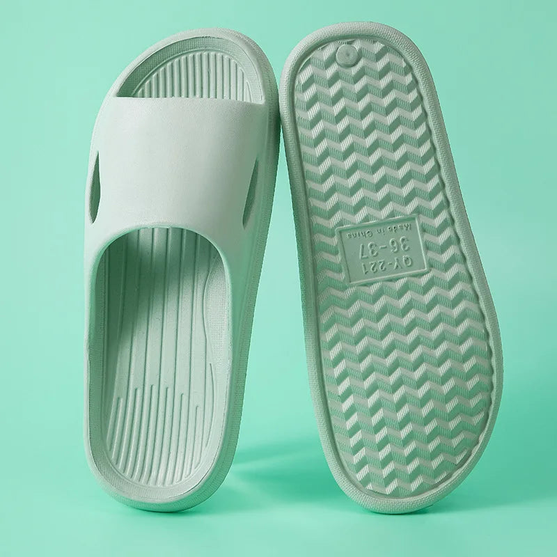 Soft Home Slippers Couples Summer Indoor Non-Slip Bathroom Slippers Solid Sandals Hotel Family Men Women Flip Flops Flat Shoes