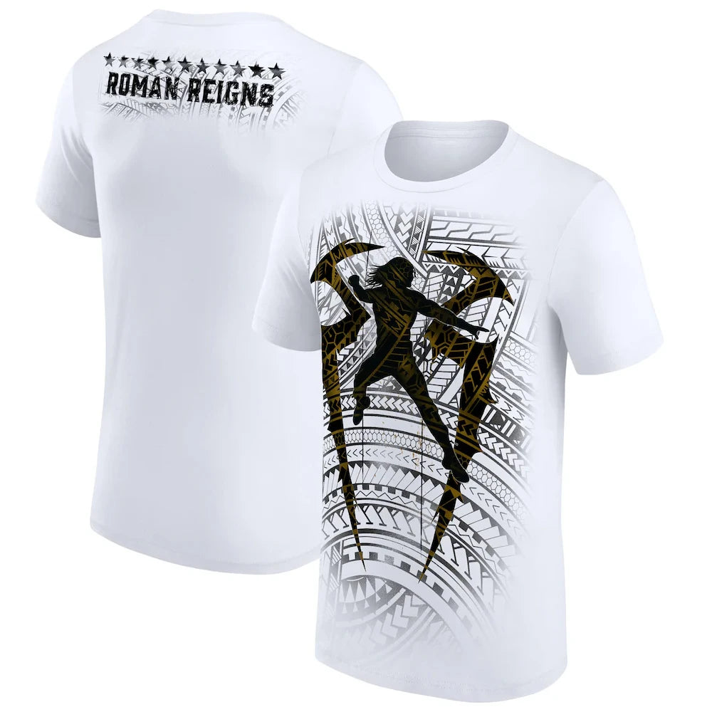 Men's White Roman Reigns Tribal Logo T-Shirt 3D Print Quick Drying Short Sleeve T-Shirt for Outdoor Sports Casual Wear 4XL