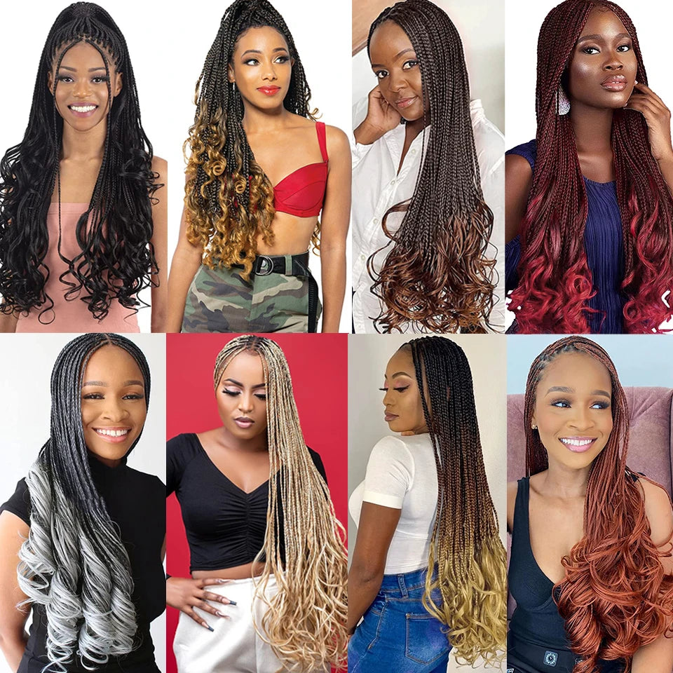 24 18 14 Inches French Curly Crochet Braids New Goddess Box Braids Bouncy French Curl Braid Hair Crochet Synthetic Braiding Hair