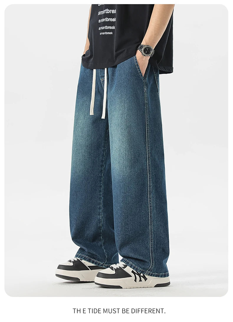 Men's Jeans American Loose Wide-leg Loose Straight Casual Trousers Street Hip-hop Baggy Jeans Black Grey  Blue Streetwear Men