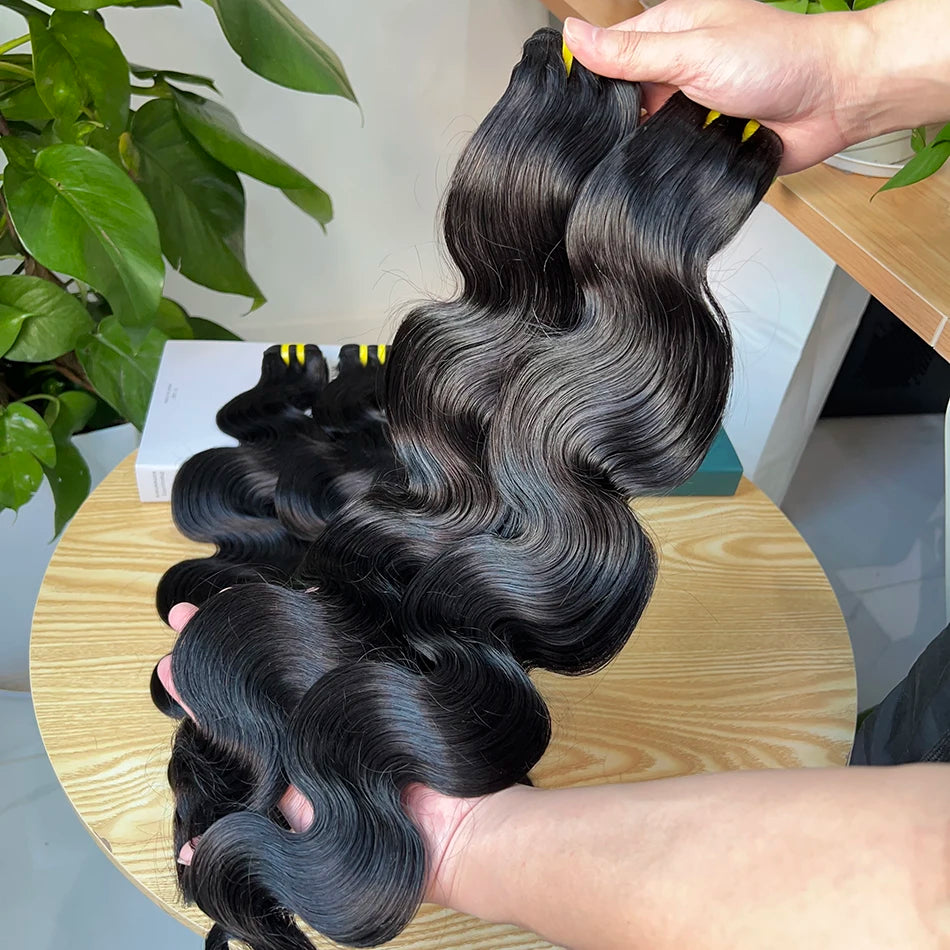 Body Wave Bundles 100% Unprocessed Raw Vietnamese Human Hair Wavy Curly Hair Weave Extensions Natural Black Color For Women