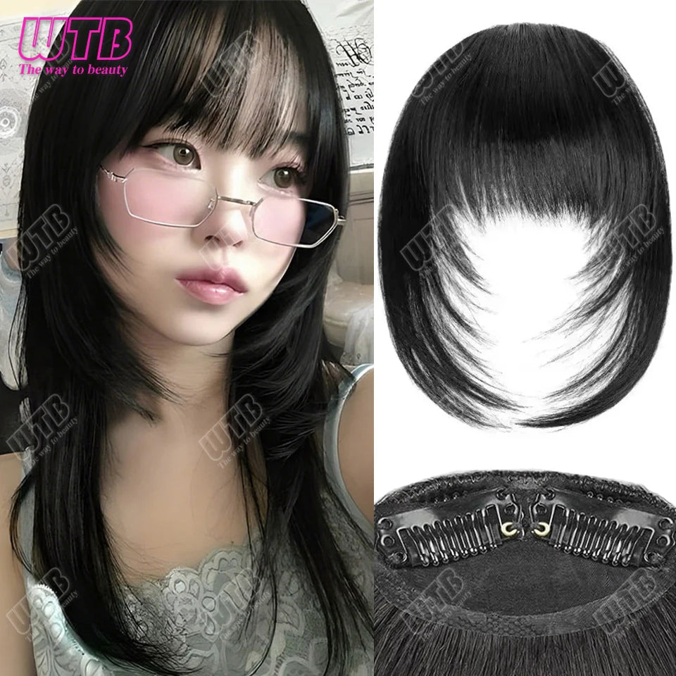 Natural Straight Blunt Bangs Synthetic Natural Brown Black False Fringe Clip In Front Hair With Fringe with Temples Daily Wear