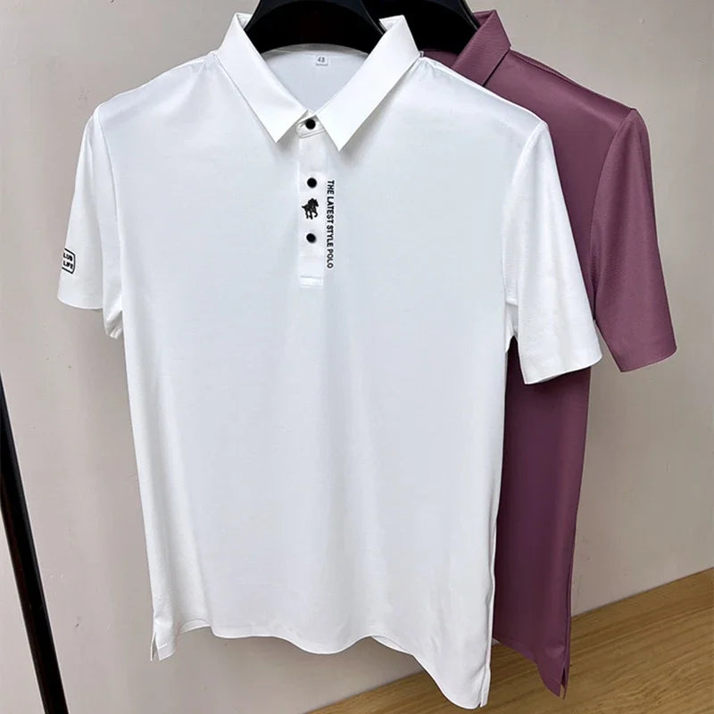 High end brand short sleeve polo shirt men's 2025 summer new trend embossed design casual ice silk breathable lapel Paul T-shirt