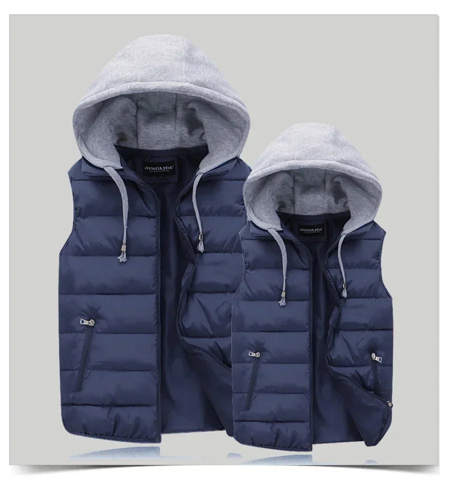 Men's Padded Vest Autumn Winter Hooded Jackets Outerwear Thick Warm Sleeveless Parka Coat Casual Men Clothing Male Slim Tops
