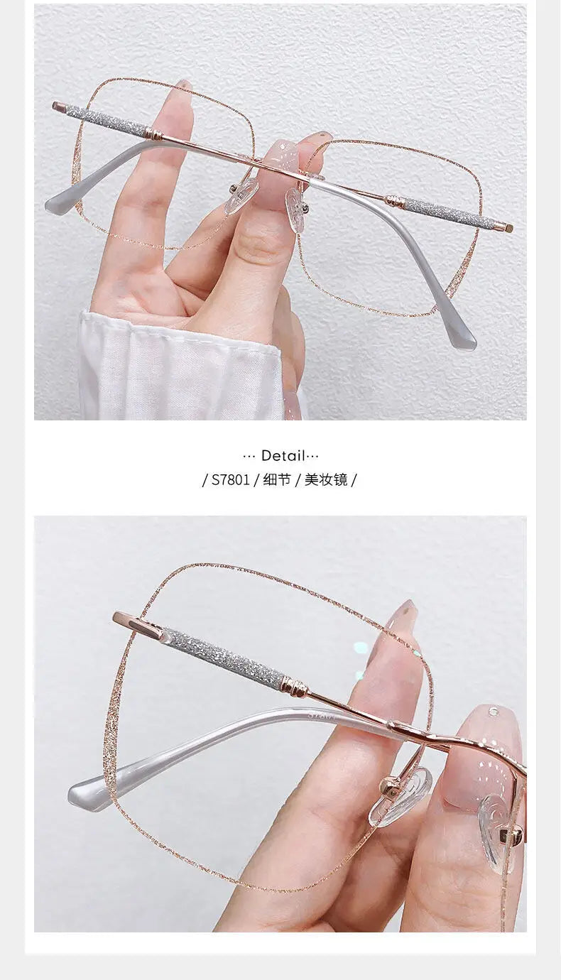 Anti Blue Light Myopia Glasses Women Eyeglasses Computer Glasses with Diopters 0 To -4.0 Shiny Rimless Frame Glasses
