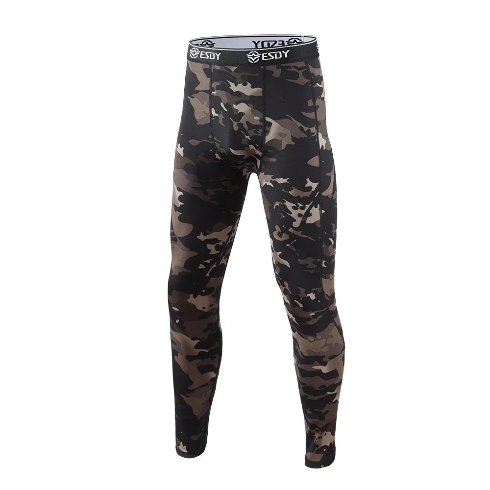 New Outdoor Sports Underwear Camo Training Long-Seeved Tops + Pants Suit Fitness Camping Army Hiking Hunting Underwear Clothes