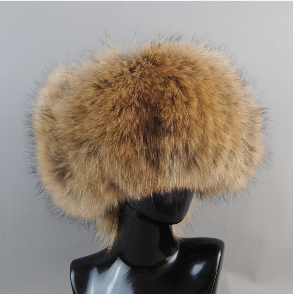 2026 Unisex Outdoor Windproof Winter Natural Real Fox Fur Bombers Hats Women Raccoon Fur Cap Luxury Real Sheepskin Leather Hat