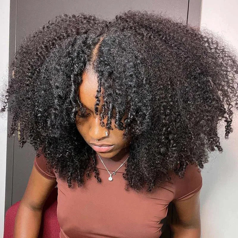 12A Jerry Curly V Part Wig Human Hair Upgrade U Part Human Hair Wigs Brazilian V Shape Kinky Curly Wig No Leave Out 200% Density