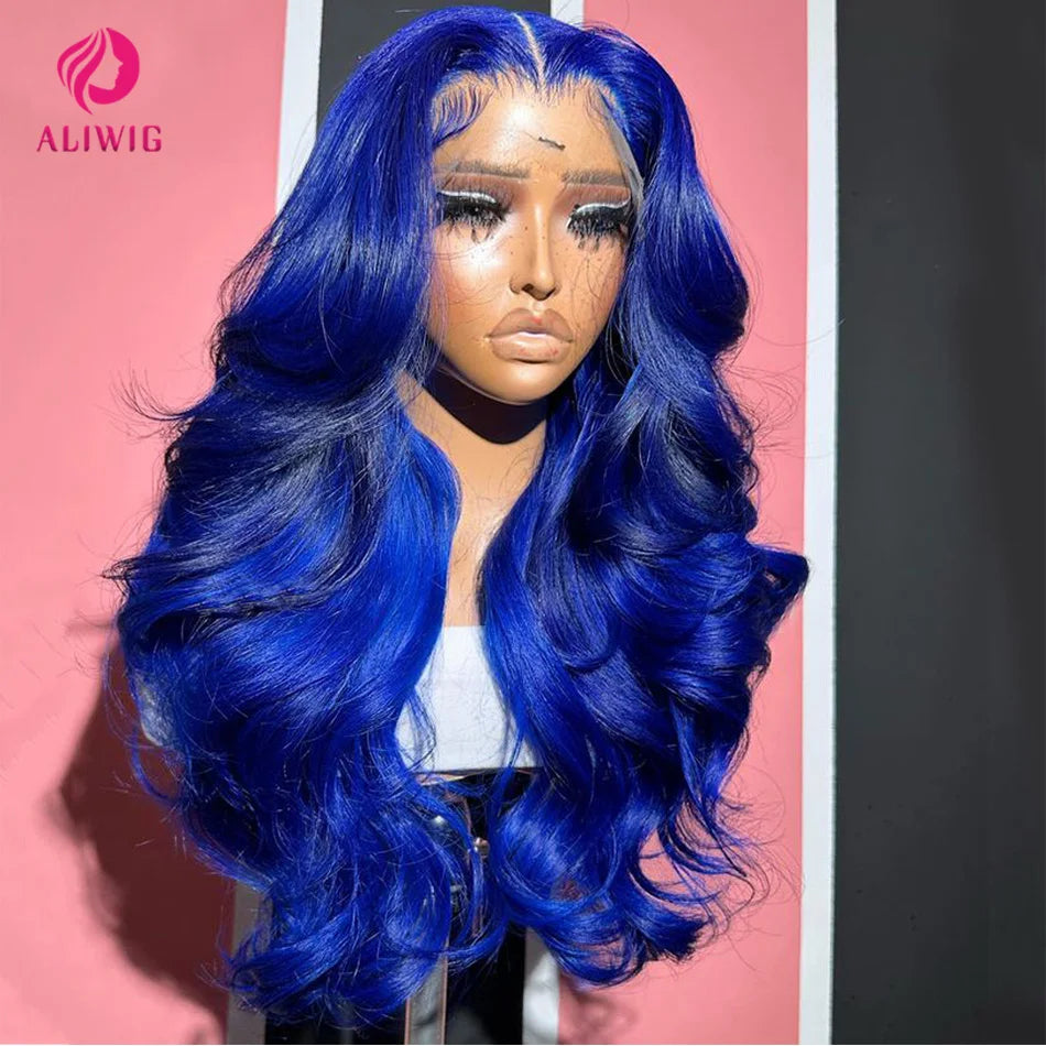 Dark Blue Lace Front Human Hair Wigs 13x4 Brazilian Glueless Body Wave Transparent Lace Frontal Wig For Women Sale Pre Plucked
