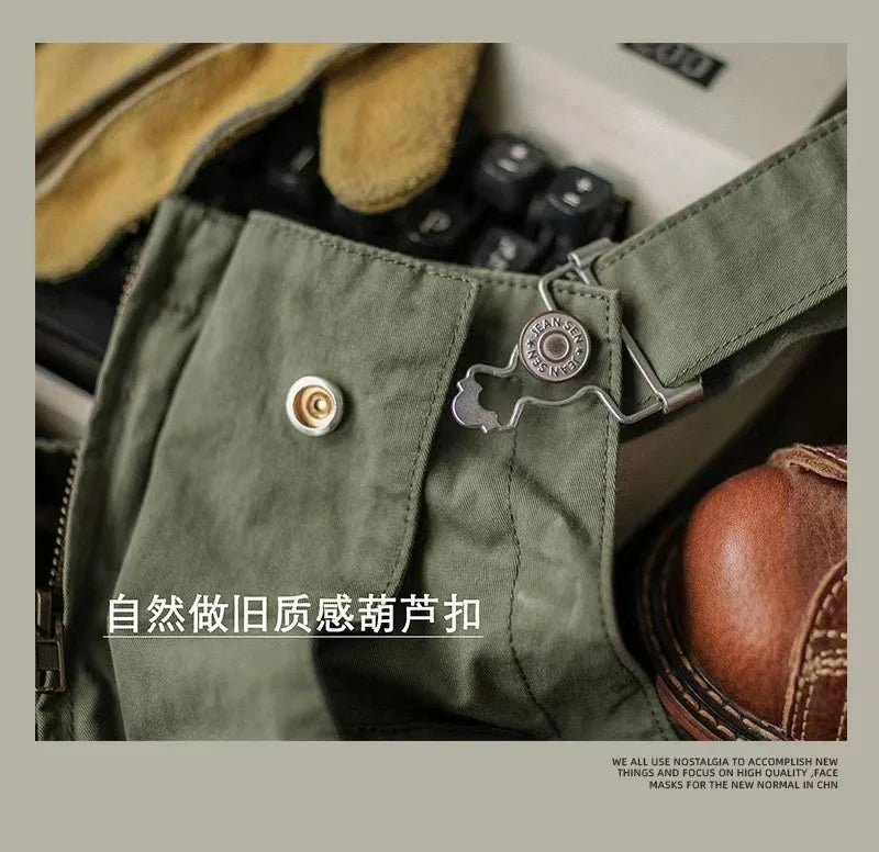 Retro American Cotton Overalls Loose Jumpsuit Men's Cargo Pants Men Suspenders Bibs Four Seasons Full Length Baggy Pants