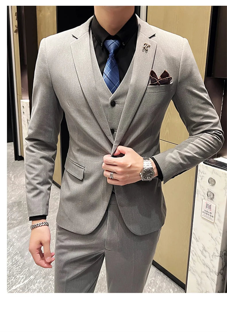 2025 Suit (blazer+vest+pants) Fashion Business Casual Hosts The Korean Version of The British Style Slim Gentleman Wedding
