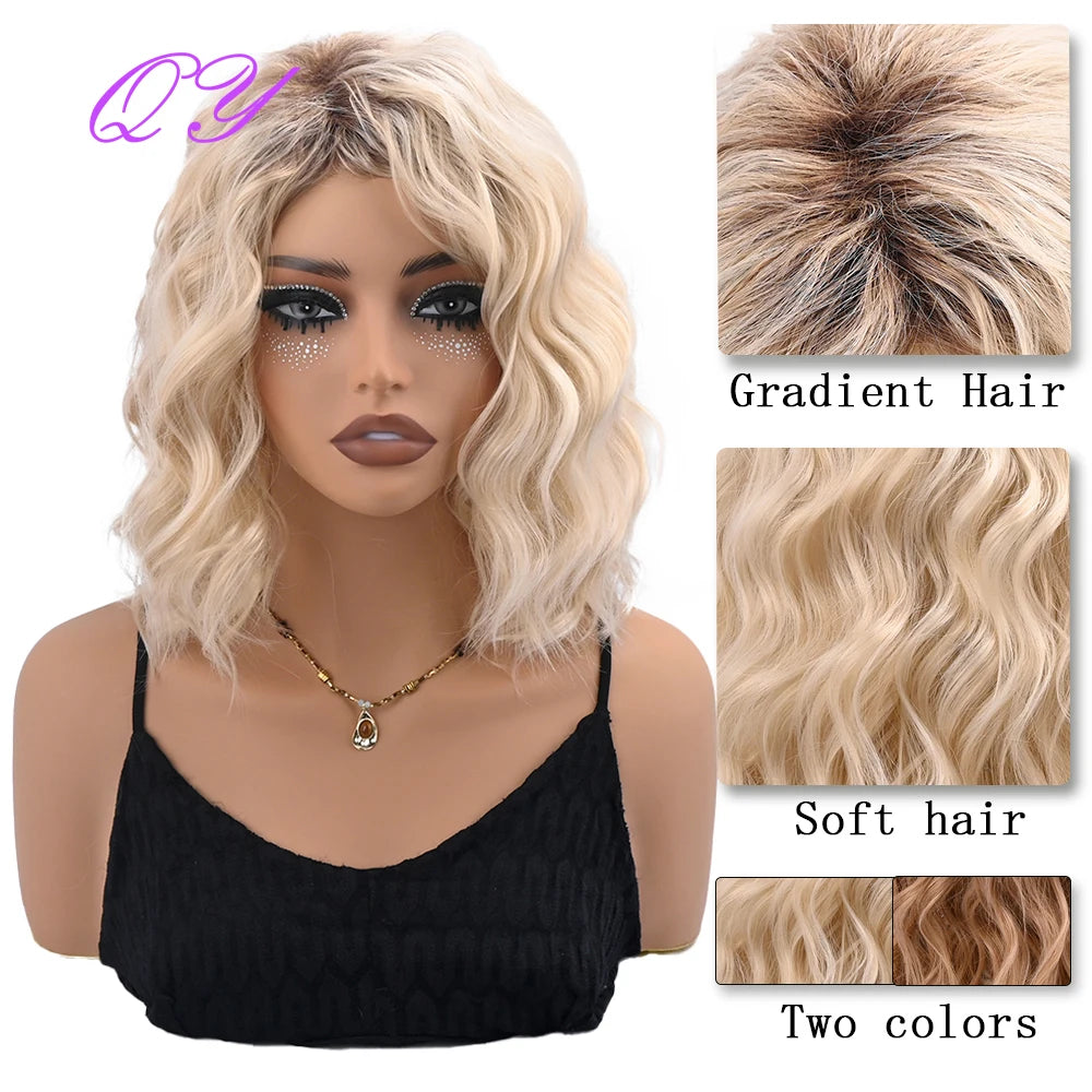 Synthetic Short Water Wave Curly Women's Wig  High Quality Daily Use Hair Wigs For Woman