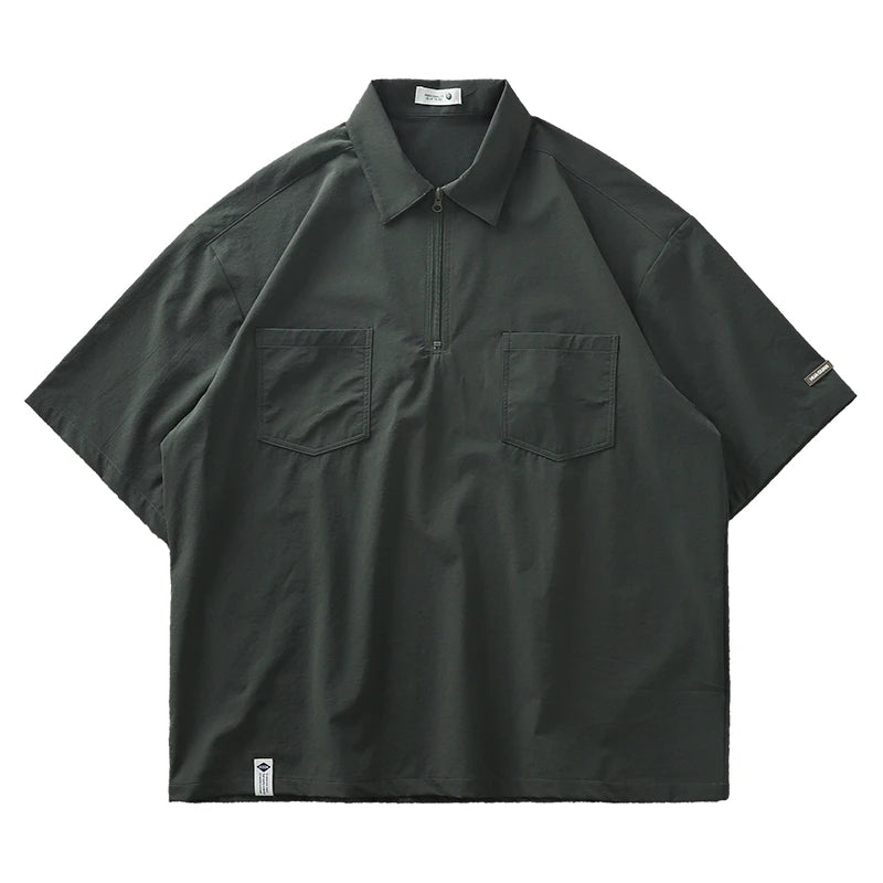 DUKEEN Work Polo Shirt Short-Sleeved Male Summer Loose Tops Quick Dry T-Shirt Vintage Mori Shirt