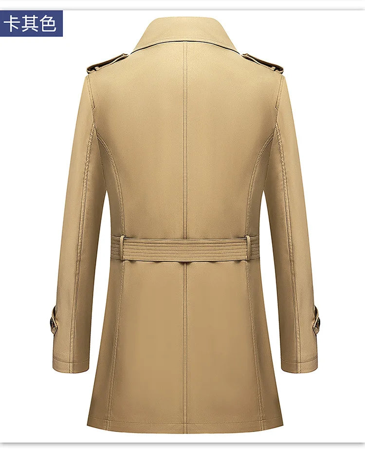 Spring Autumn New Fashion Men's Solid Color Simple Casual Trendy Double-breasted Long Sleeve Plus Size Trench Male Coat Clothes