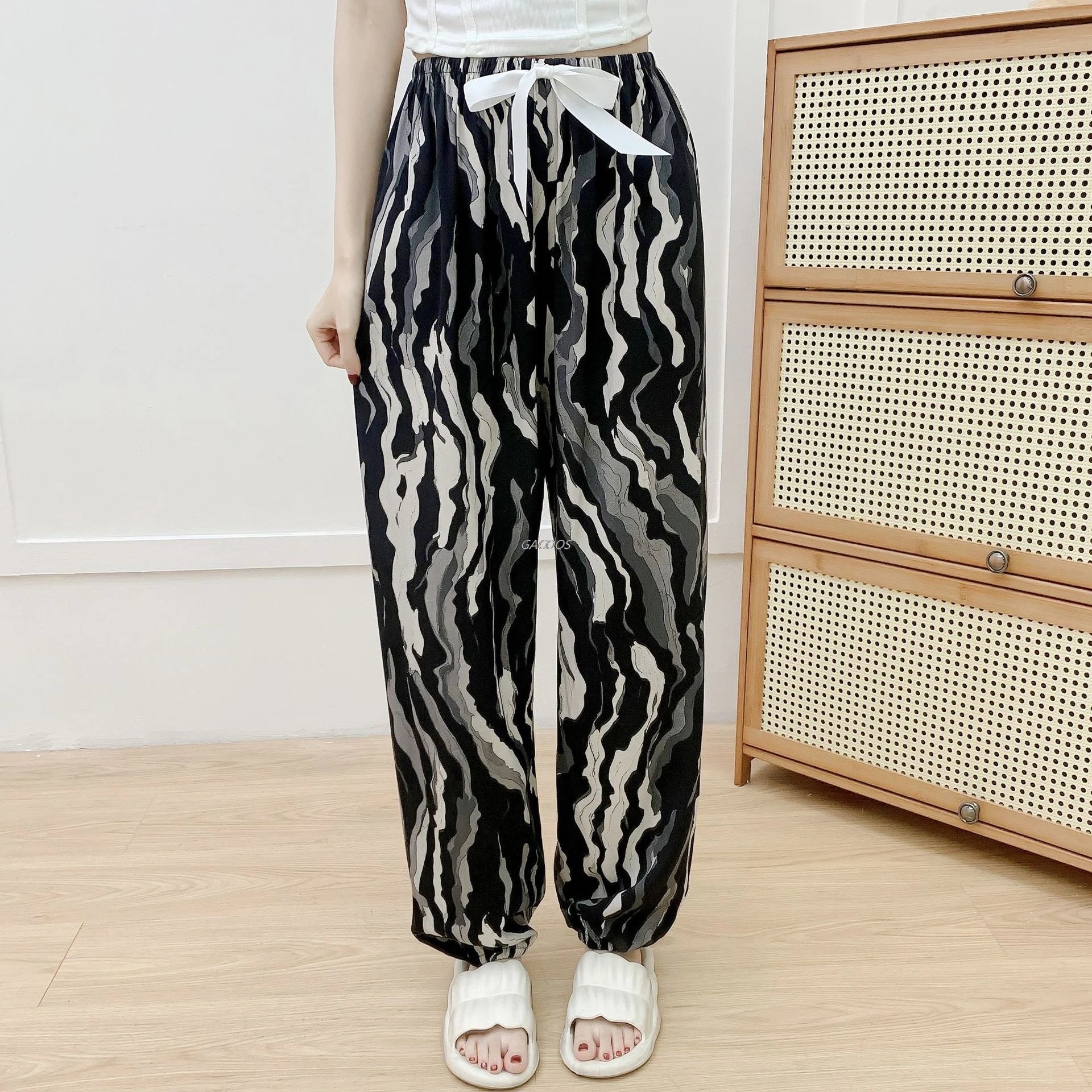 New Korean Style Pants Summer Cropped Trousers Women's Flower Home Clothes Loose Wide Leg Pants Casual Beach Outfits Sweatpants