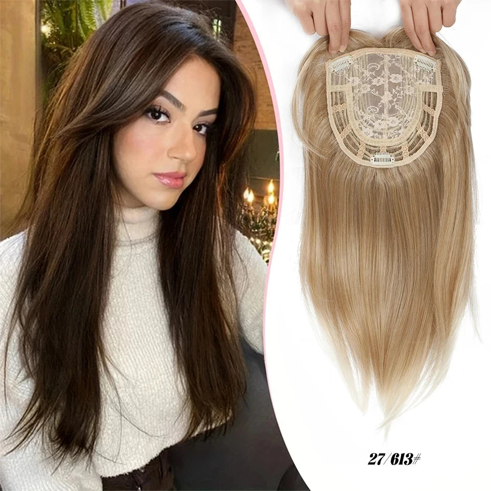 Synthetic Topper Clip In Hair Extensions with Bangs for Women Increase The Amount Of Hair On The Top Of The Head Cover The White