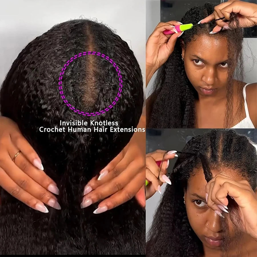 Kinky Straight Crochet Human Hair Extension Pre Separated Knotless Crochet Hair Bundles For Reusable Boho Braids For Women