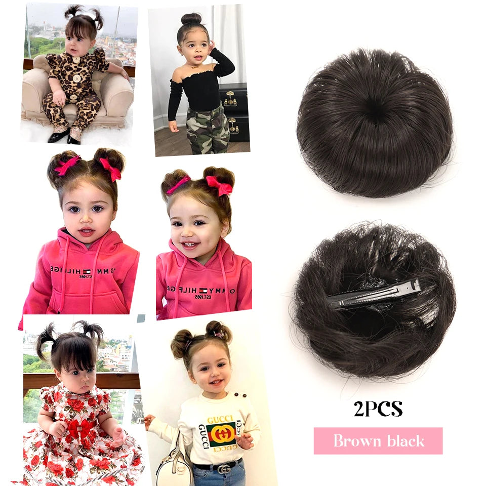 OLACARE Girl Children's Fake Hair Bun Bangs Wig with Clip Hairband Bangs Chignons Daily Wear Cosplay Hairpieces Accessories
