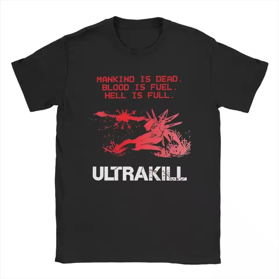 Hell T-Shirts for Men Ultrakill Humorous High Quality Cotton Tees Crewneck Short Sleeve T Shirts Printing Clothes Streetwear