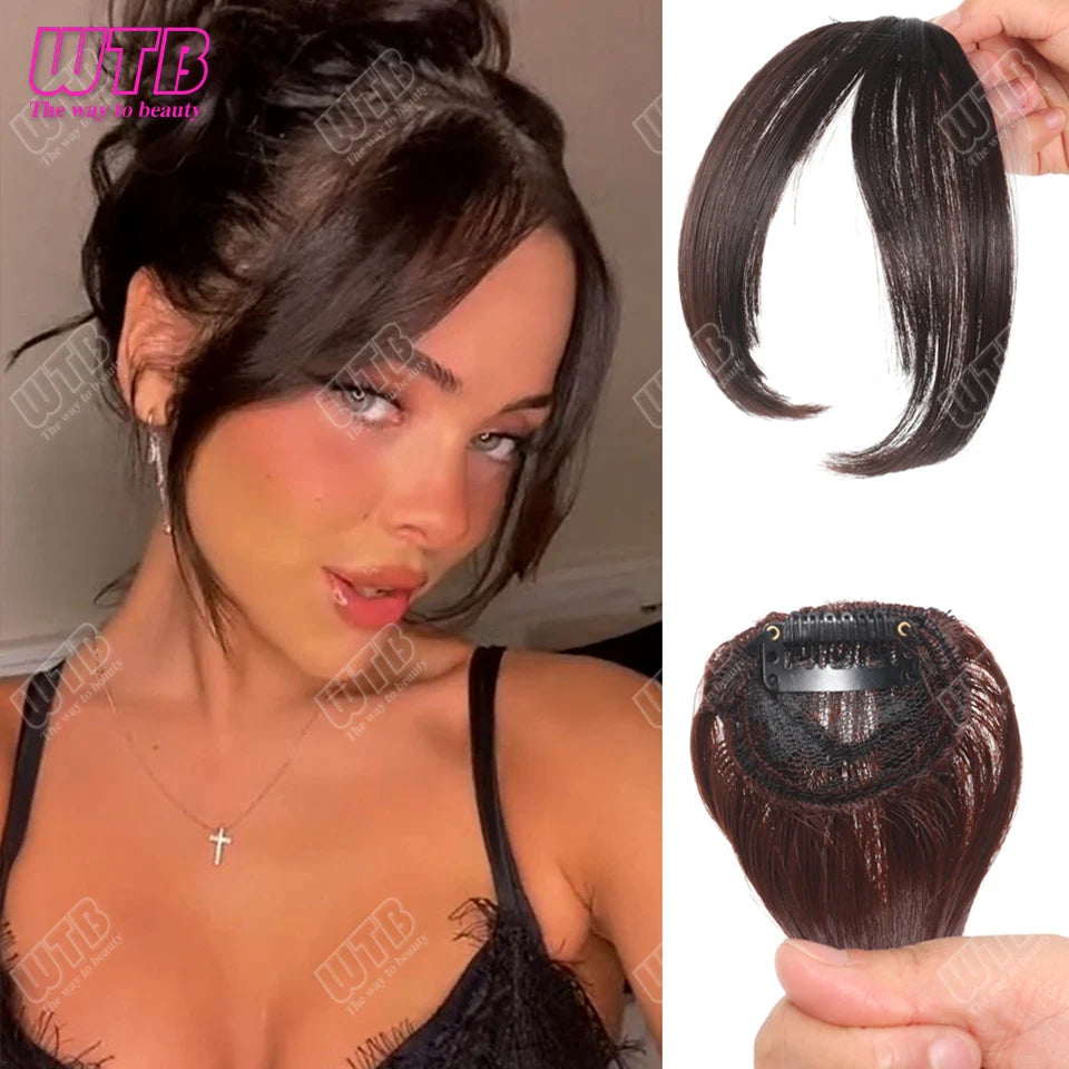 Natural Straight Blunt Bangs Synthetic Natural Brown Black False Fringe Clip In Front Hair With Fringe with Temples Daily Wear