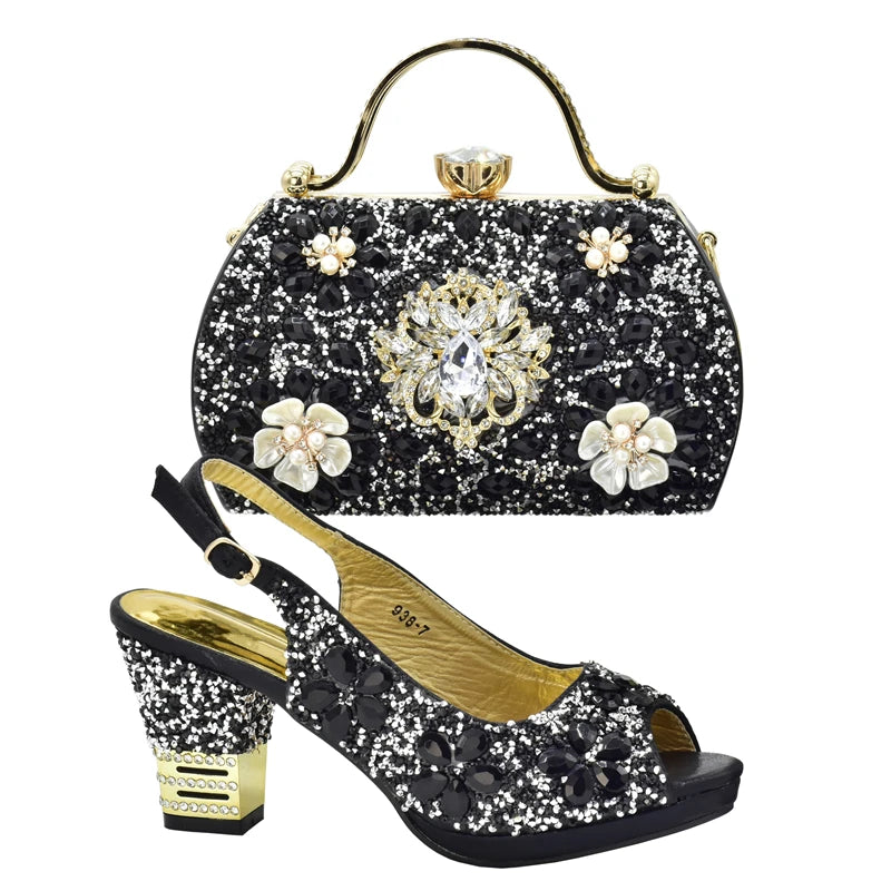 Latest Shoes and Bag for Party Wedding Plus Size Women Shoes 43 High Heels Sexy Ladies Luxery Shoes Women Dress Pumps with Purse
