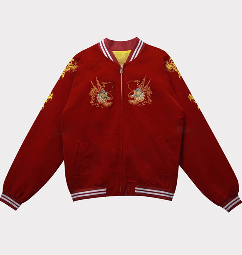 Unisex Spring Autumn Velveteen Baseball Jacket Men Women Luxury Sukajan Dragon Embroidery Bomber Coat Japanese 2026 Z1