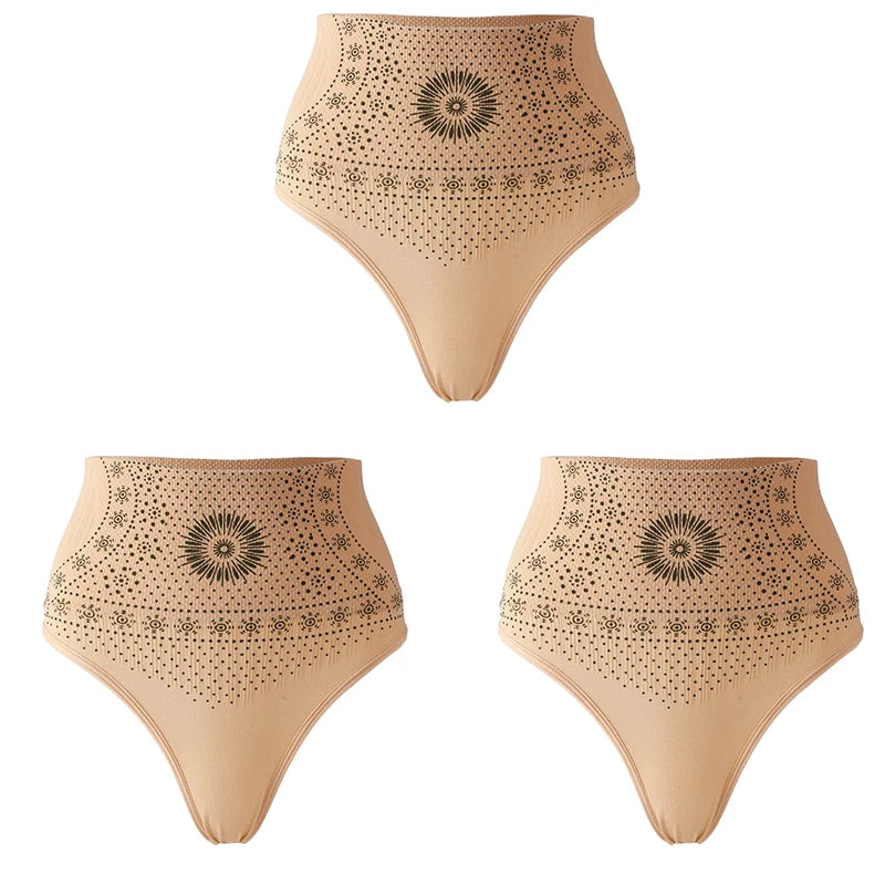 Flarixa 1/2/3Pcs Women Seamless High Rise Thongs Panties Printed Tummy Contol Panty Double Layer Shaping Underwear