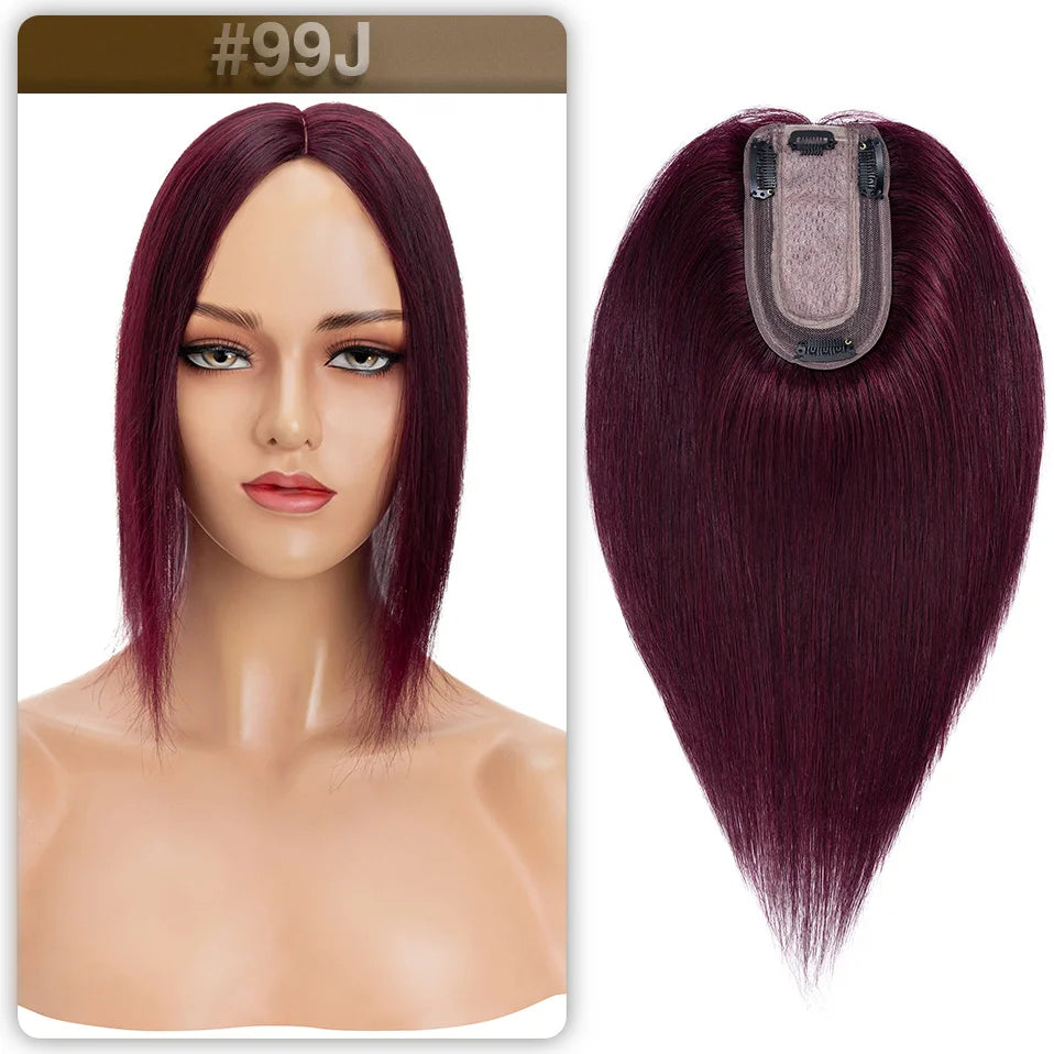 S-noilte 7x13cm Real Hair Toppers Silk Base Natural Hair Wig 100% Human Hair Prosthesis woman Brown Wigs Clip In Hair Extensions