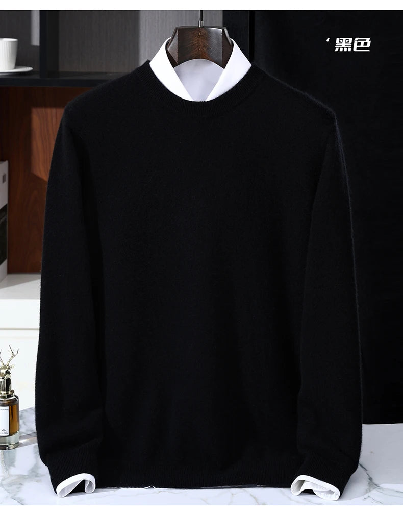 Autumn/Winter Men's 100% Pure Cashmere Pullover Business Casual Solid Knitted Sweater Loose Round Neck Tops Thick Warm Jumper