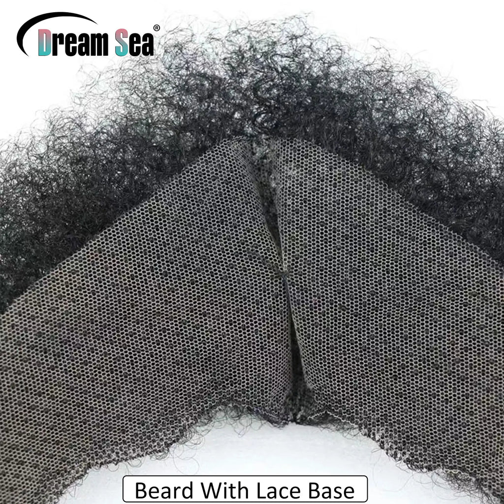 Afro Curly Face Beard Mustache Human Hair For Black Men Curly Realistic Black Bearded Makeup Lace Base Replace System